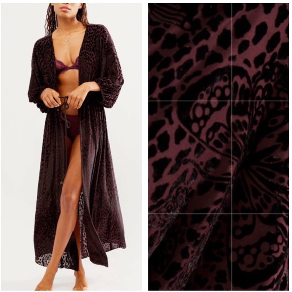 Free People Other - FREE PEOPLE IN MY HEART BURNOUT ROBE MEDIUM BLACK MERLOT